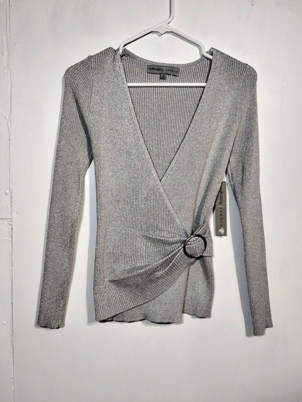 Gray Wrap V-Neck Sweater Size Medium NWT